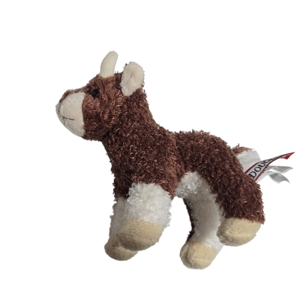 Douglas Plush Goat Toy Brown White Curly Fur Horns‎ Stuffed Animal Kids
